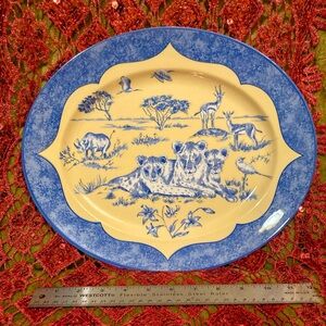 African Inspirations Lynn Chase Blue and Yellow Oval Platter